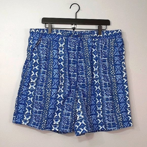 Caribbean Swimwear Men's Blue Print Swimming Trunk Shorts - Picture 1 of 9